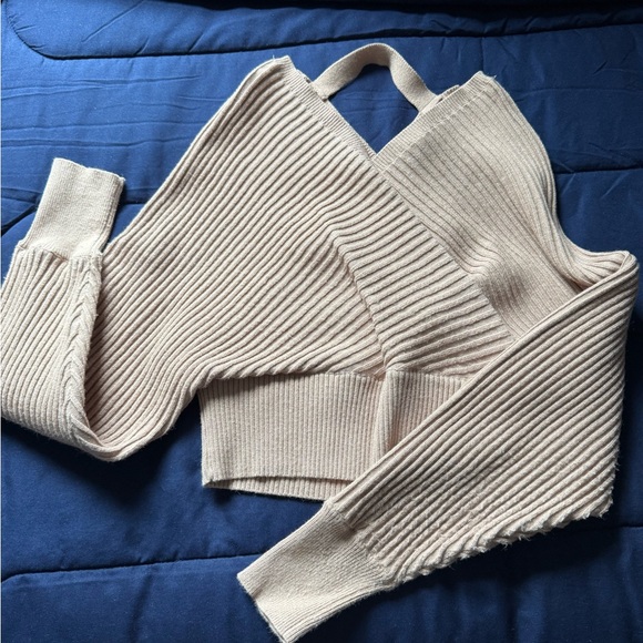Windsor Cream Off-the-Shoulder Ribbed Sweater - Picture 1 of 5